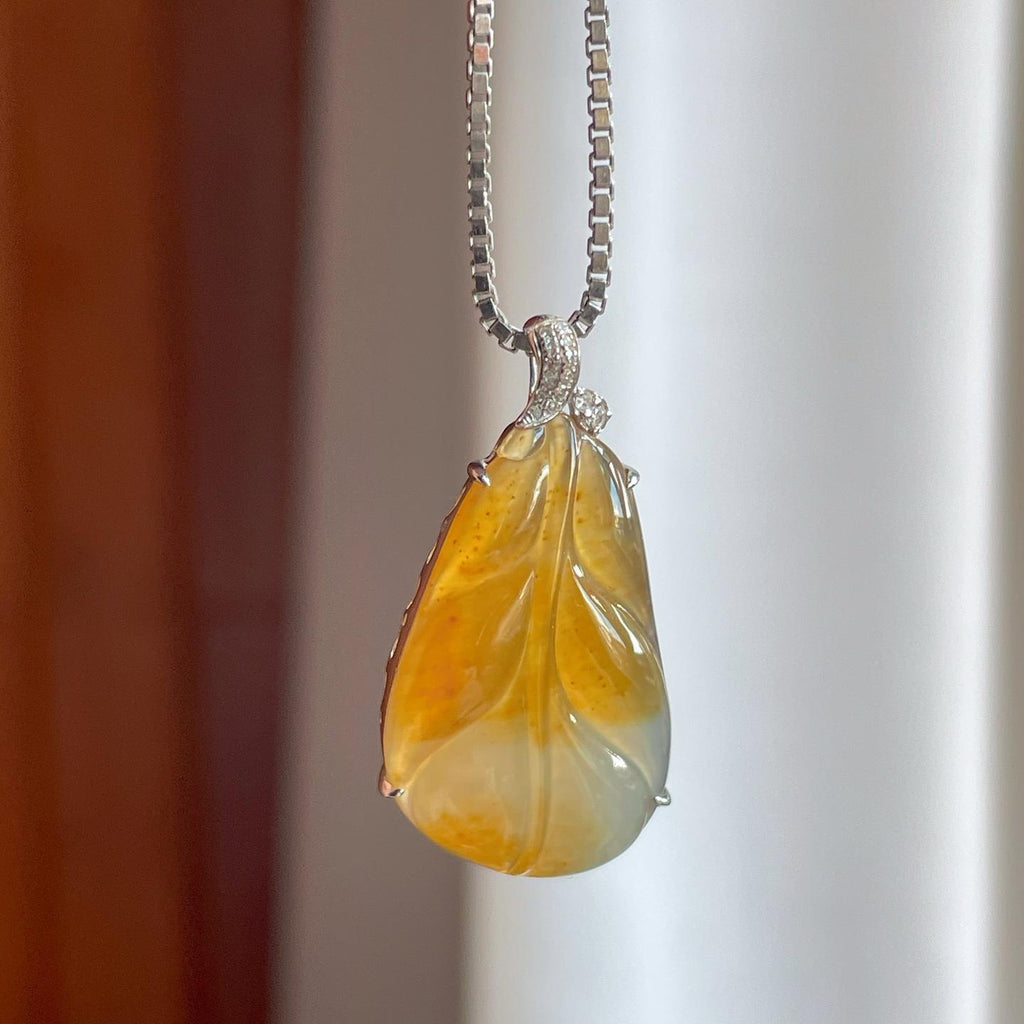 18k金镶糯冰黄翡翡翠叶子（yc247176）