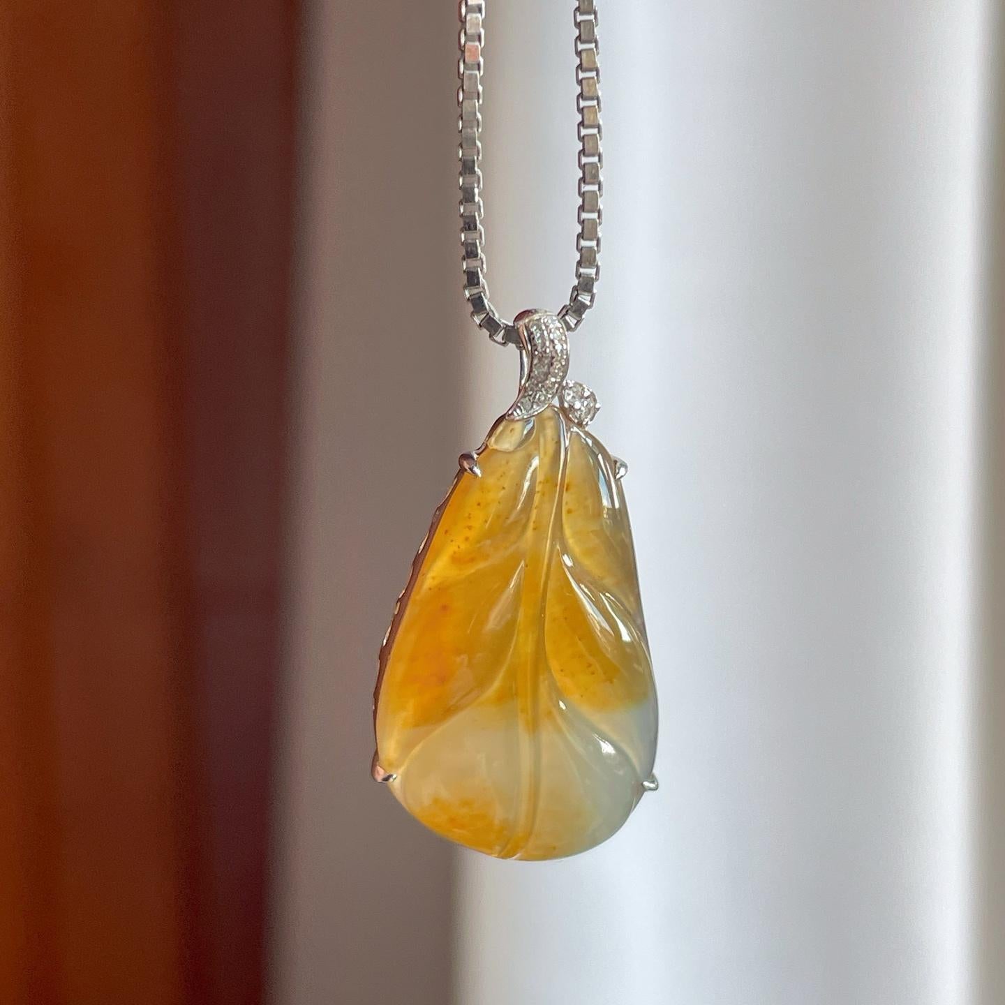 18k金镶糯冰黄翡翡翠叶子（yc247176）