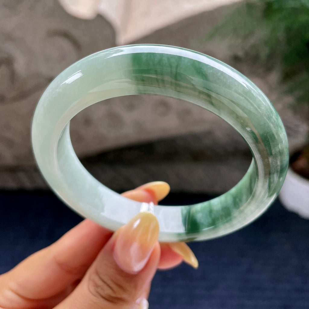 细糯种飘花正圈平安镯57.6圈 天然缅甸A货翡翠（yc460679）