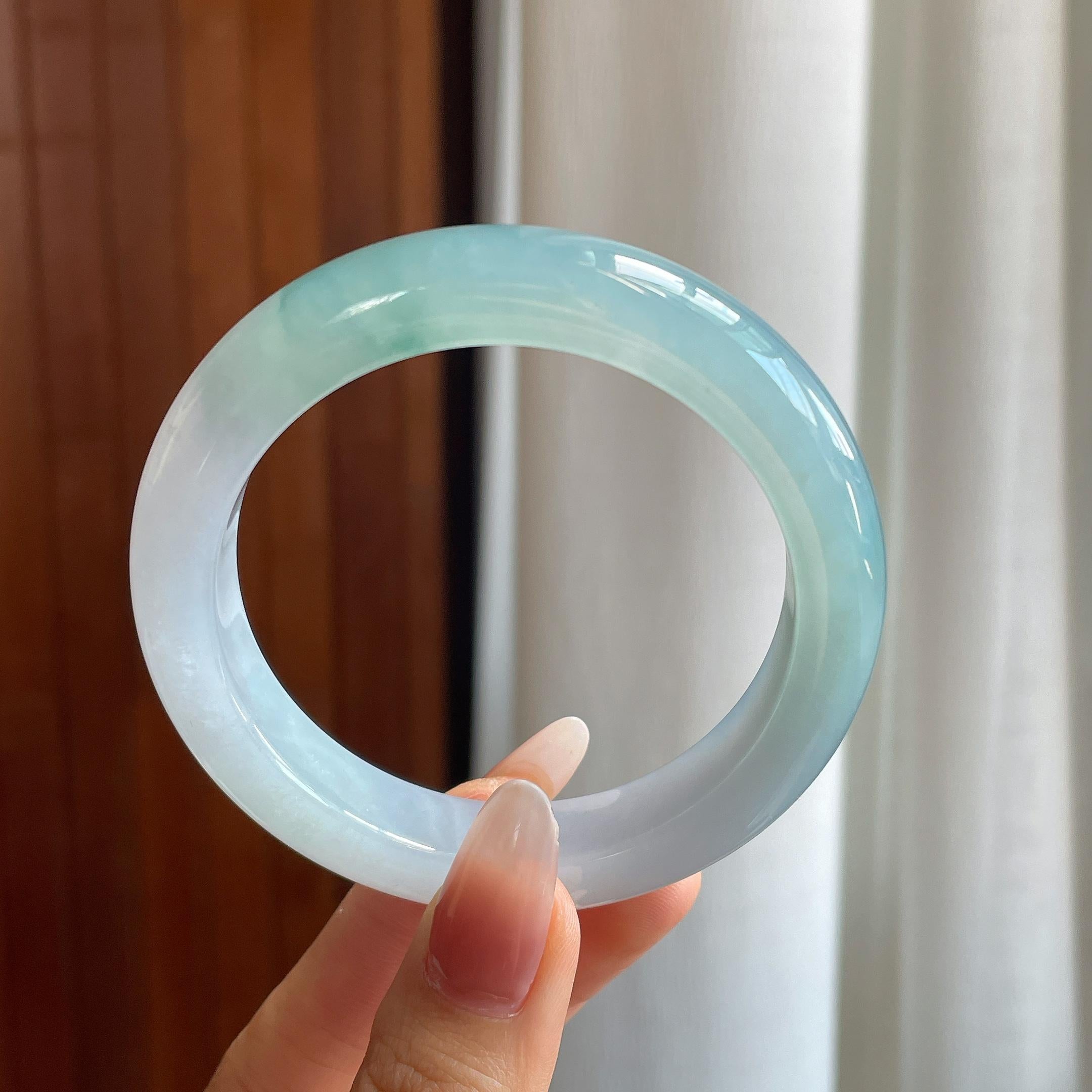 冰种飘花翡翠平安镯（57mm）（yc302433）