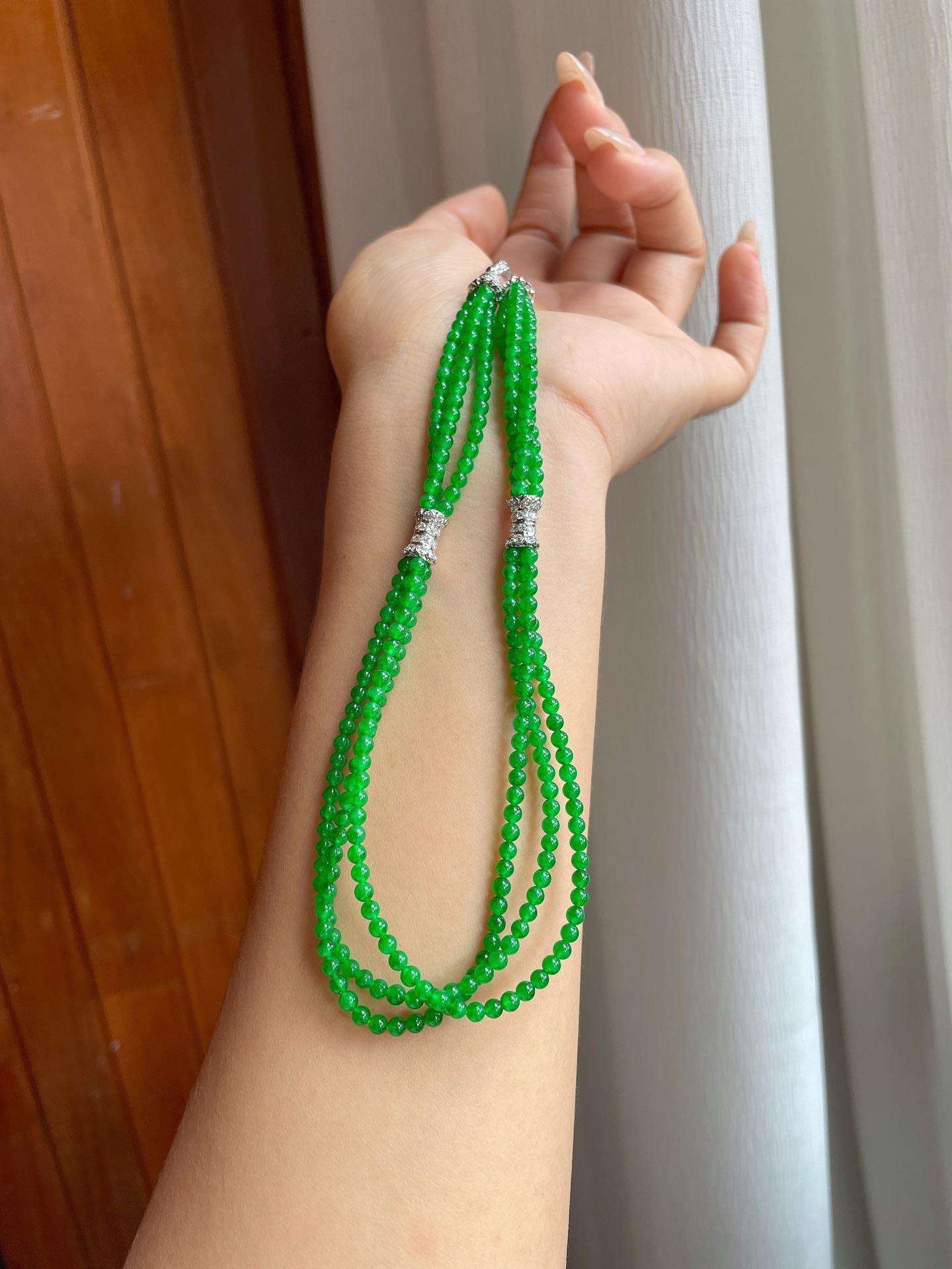 18k金镶冰种满绿小米珠珠串项链（yc247171）