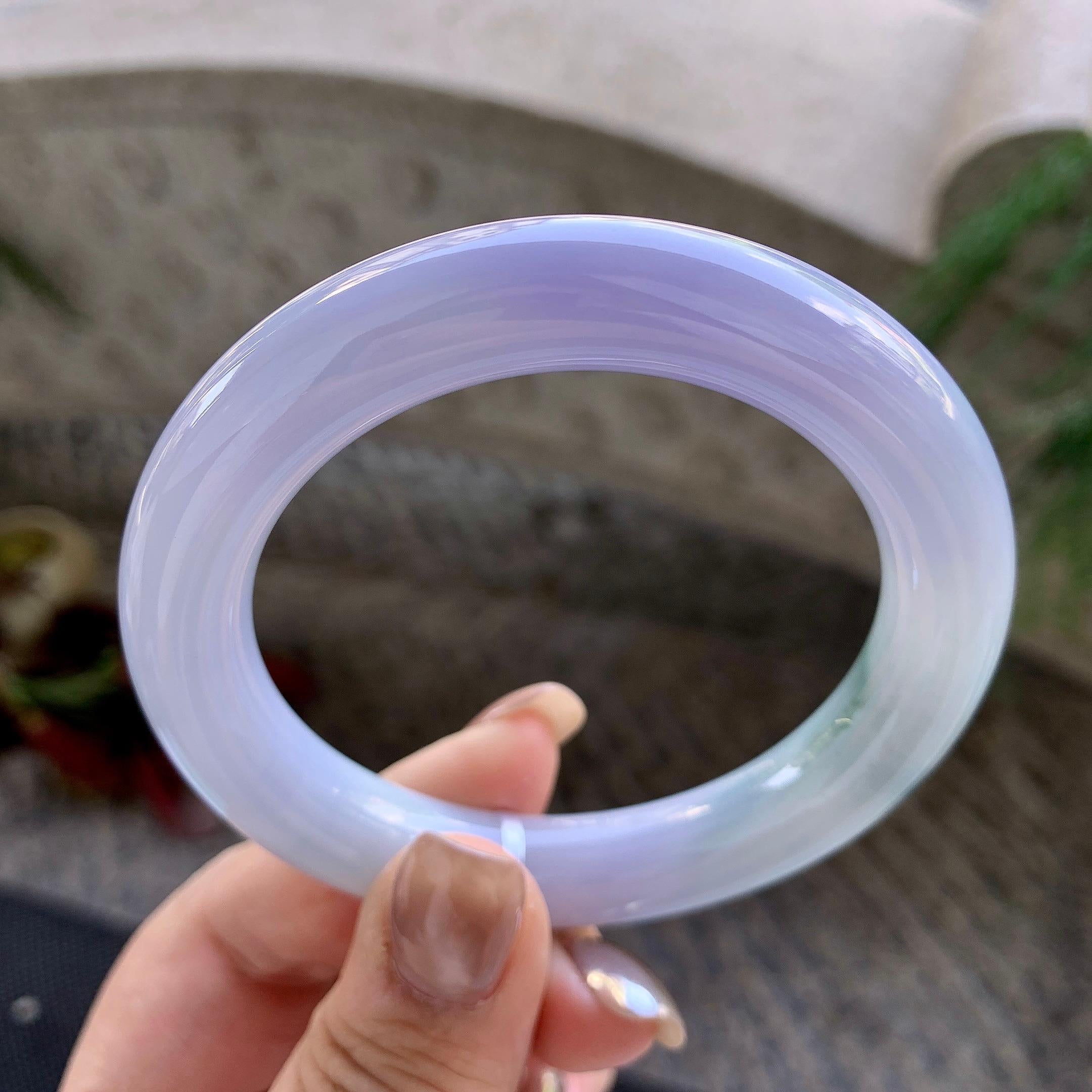 细糯种紫罗兰飘蓝花圆条手镯  56.3圈口  天然缅甸A货翡翠（yc431566）