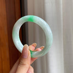 糯冰白底青翡翠平安镯（52.6mm)（yc414516）