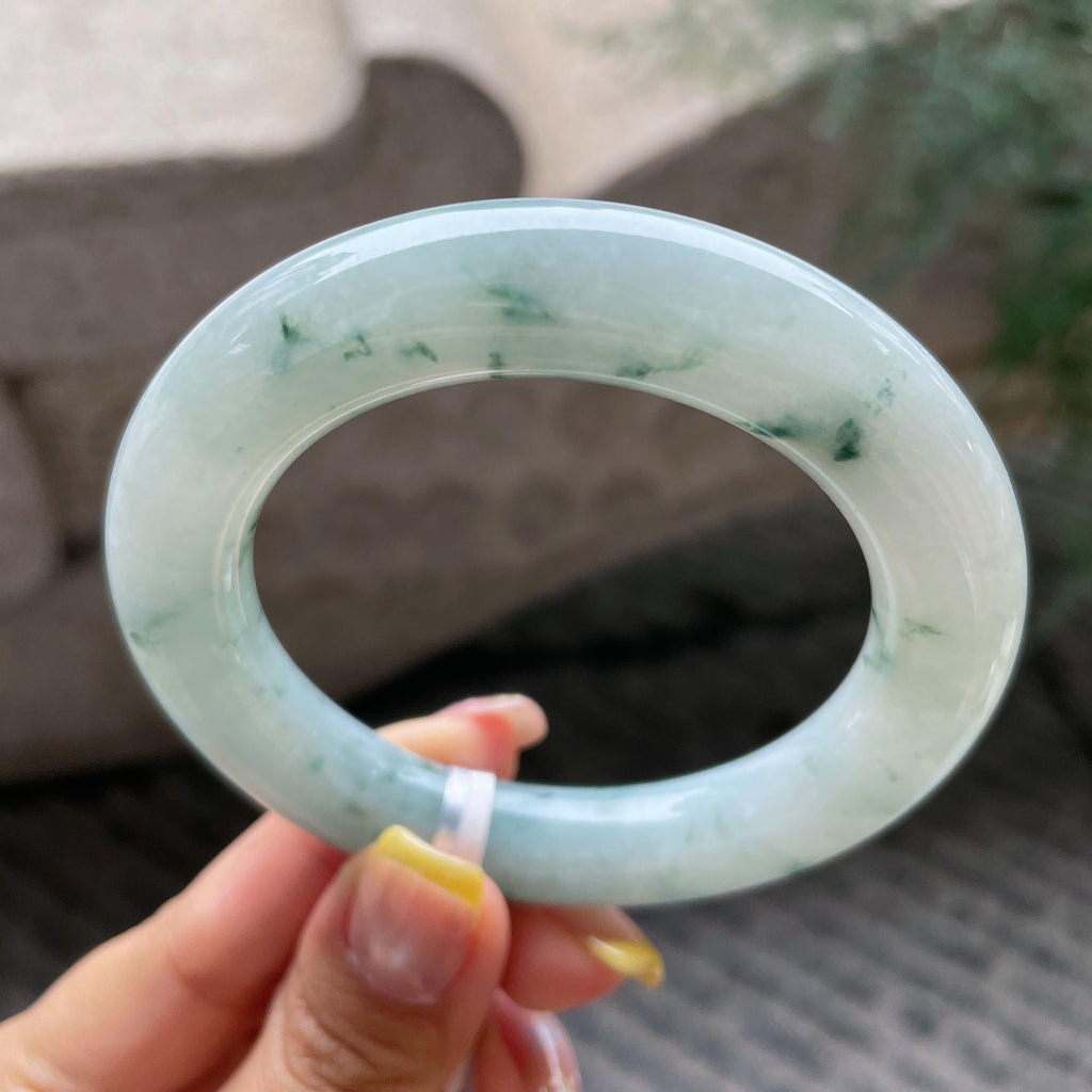 小圈口细糯种飘花圆条手镯53.7圈    天然缅甸A货翡翠（yc366518）