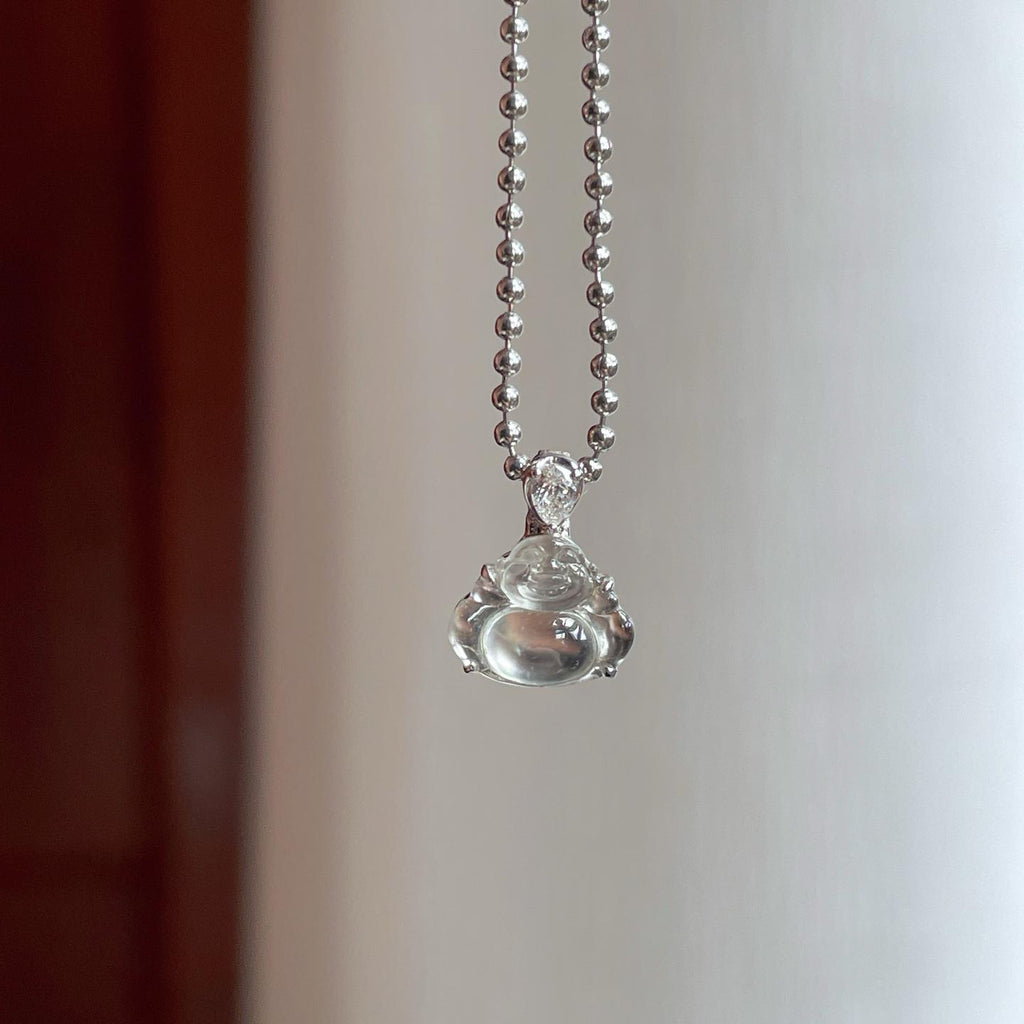 18k金镶玻璃种无色翡翠佛公（yc247156）