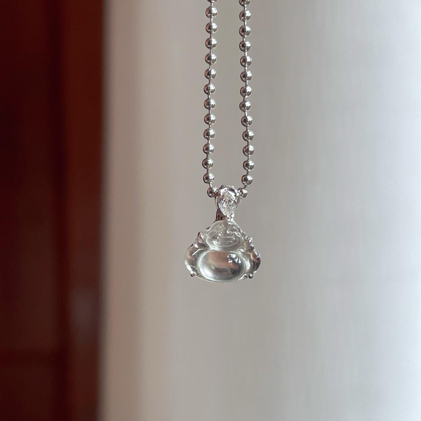 18k金镶玻璃种无色翡翠佛公（yc247156）