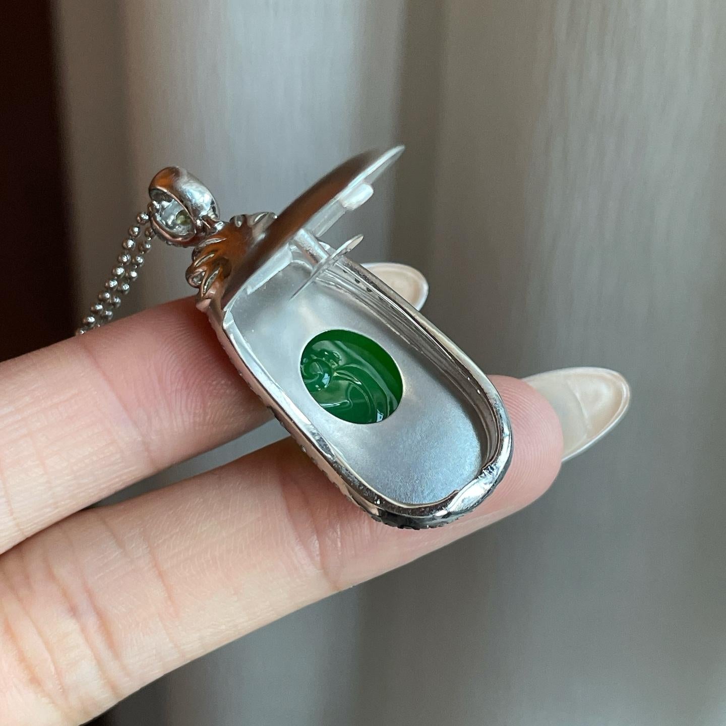 18k金钻镶糯冰种满绿翡翠如意（yc266562）