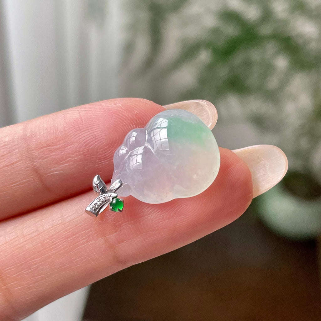 18k金钻镶糯冰种飘绿葫芦吊坠   天然缅甸A货翡翠（yc345026）