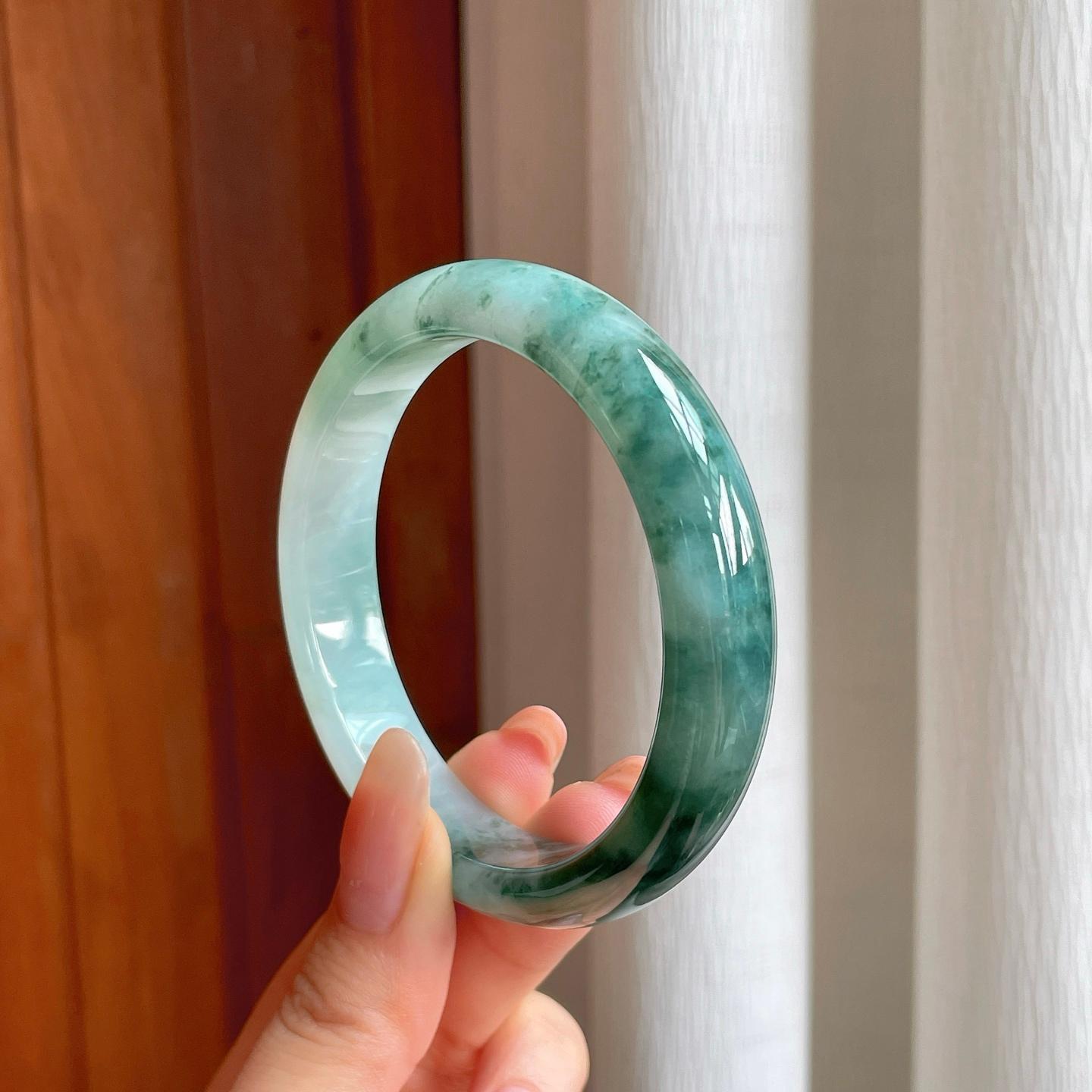 糯冰飘花翡翠平安镯（57.3mm)（yc363437）