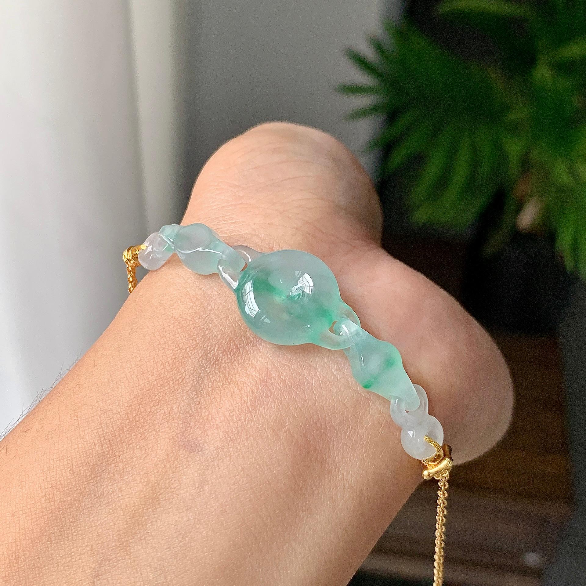 金包银镶冰种飘绿平安扣手链（yc220702）