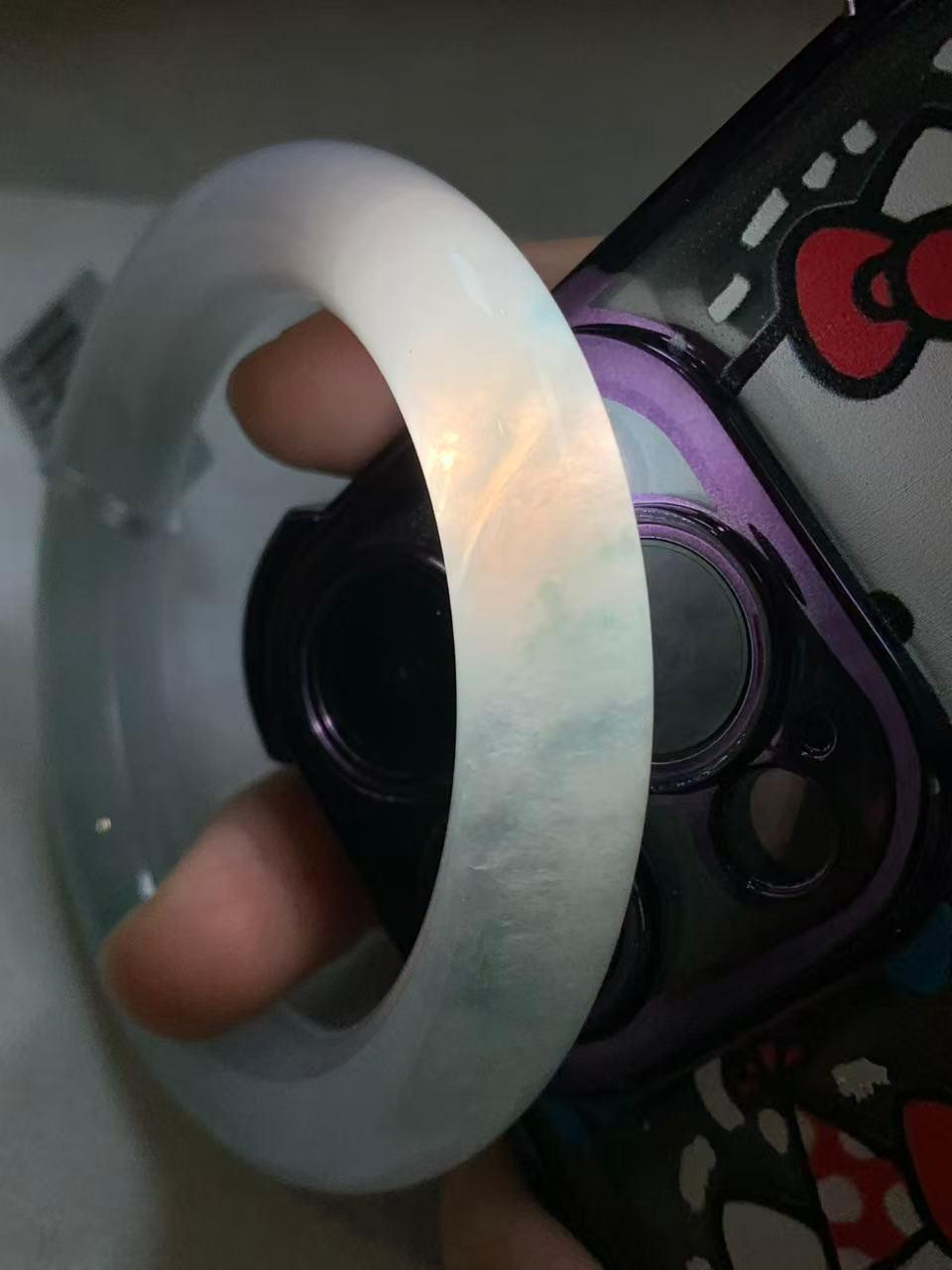 糯冰种飘花圆条手镯（54.2mm）（yc264046）
