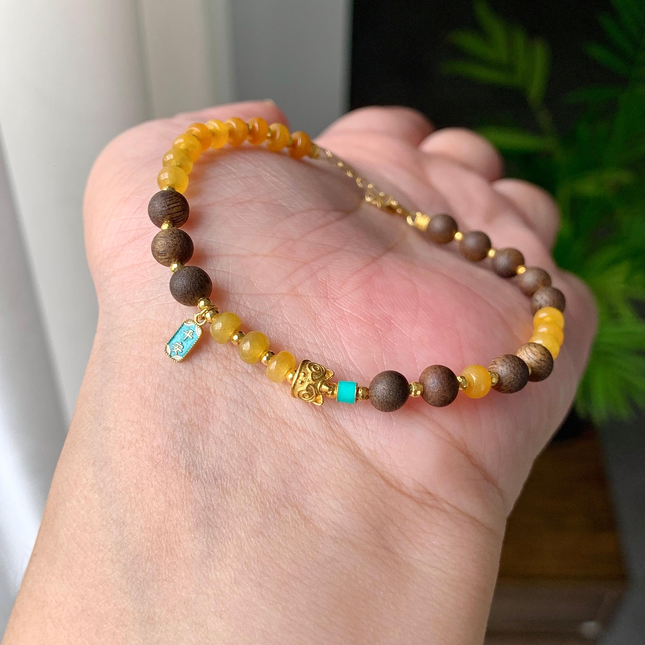 18K金镶糯冰种黄翡算盘珠手链（yc207252）