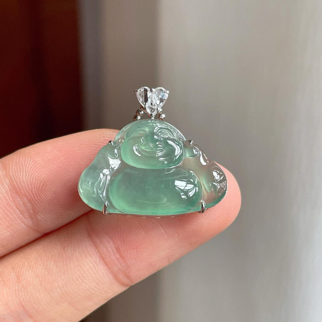 18k金镶冰种湖水绿翡翠佛公（yc257810）