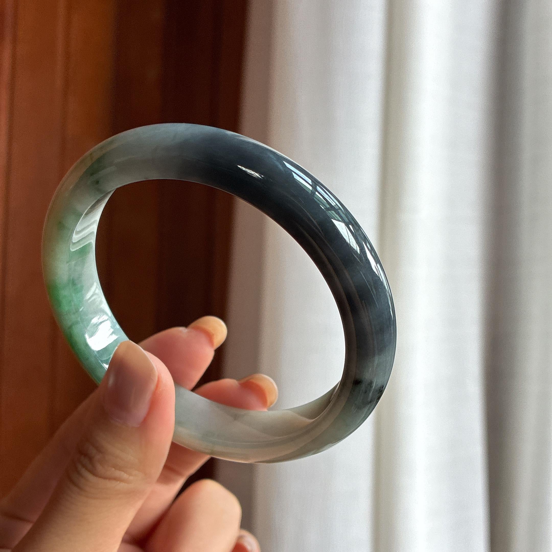 细糯冰特色乌鸡翡翠平安镯 61圈（yc428516）
