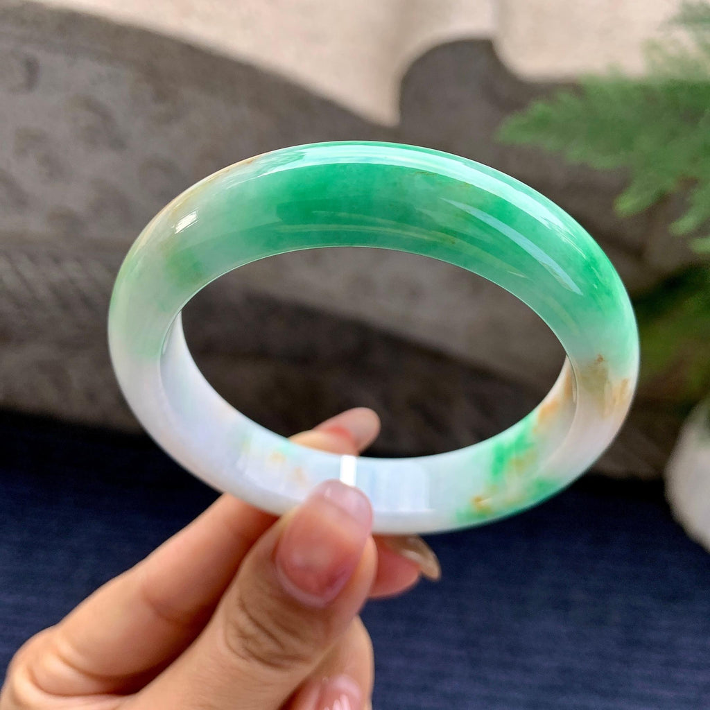 细糯种翠绿飘黄翡平安镯（54.1mm）（yc295587）
