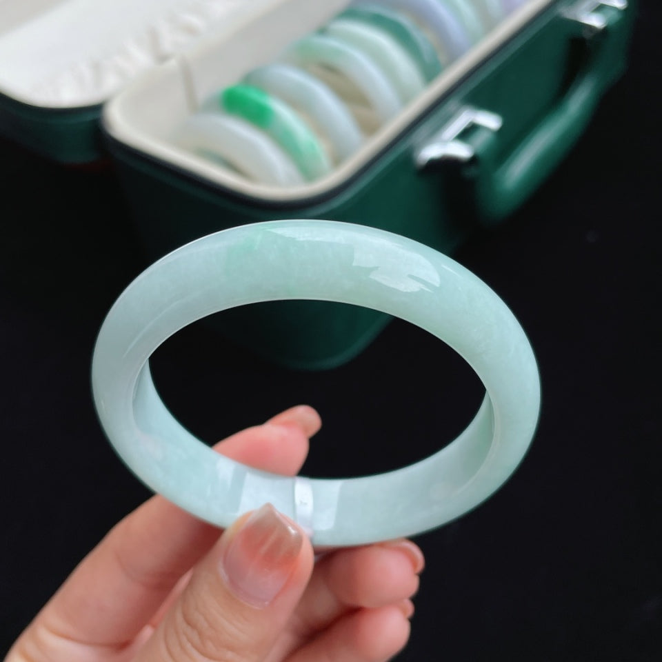 细糯种白底青 正圈翡翠手镯（57mm）（yc017161）