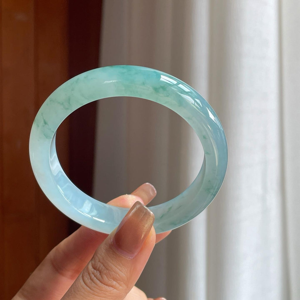 冰种飘花翡翠平安镯（56.5mm）（yc369138）