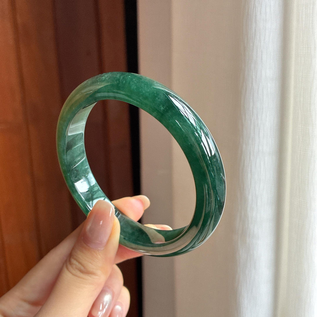 糯冰油青翡翠平安镯 59圈（yc436757）