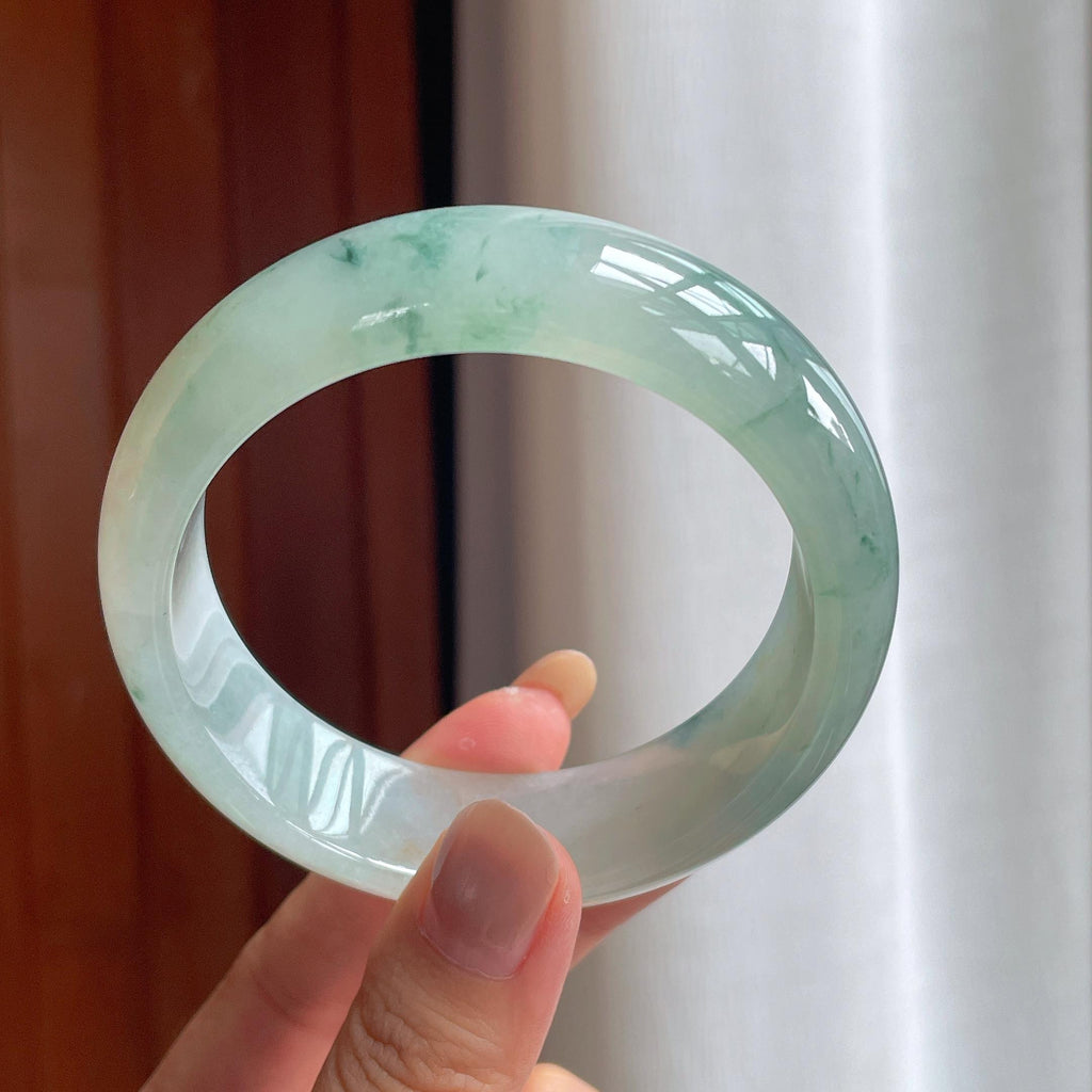 糯冰种飘花宽版翡翠手镯 60圈天然缅甸A货翡翠（yc439433）