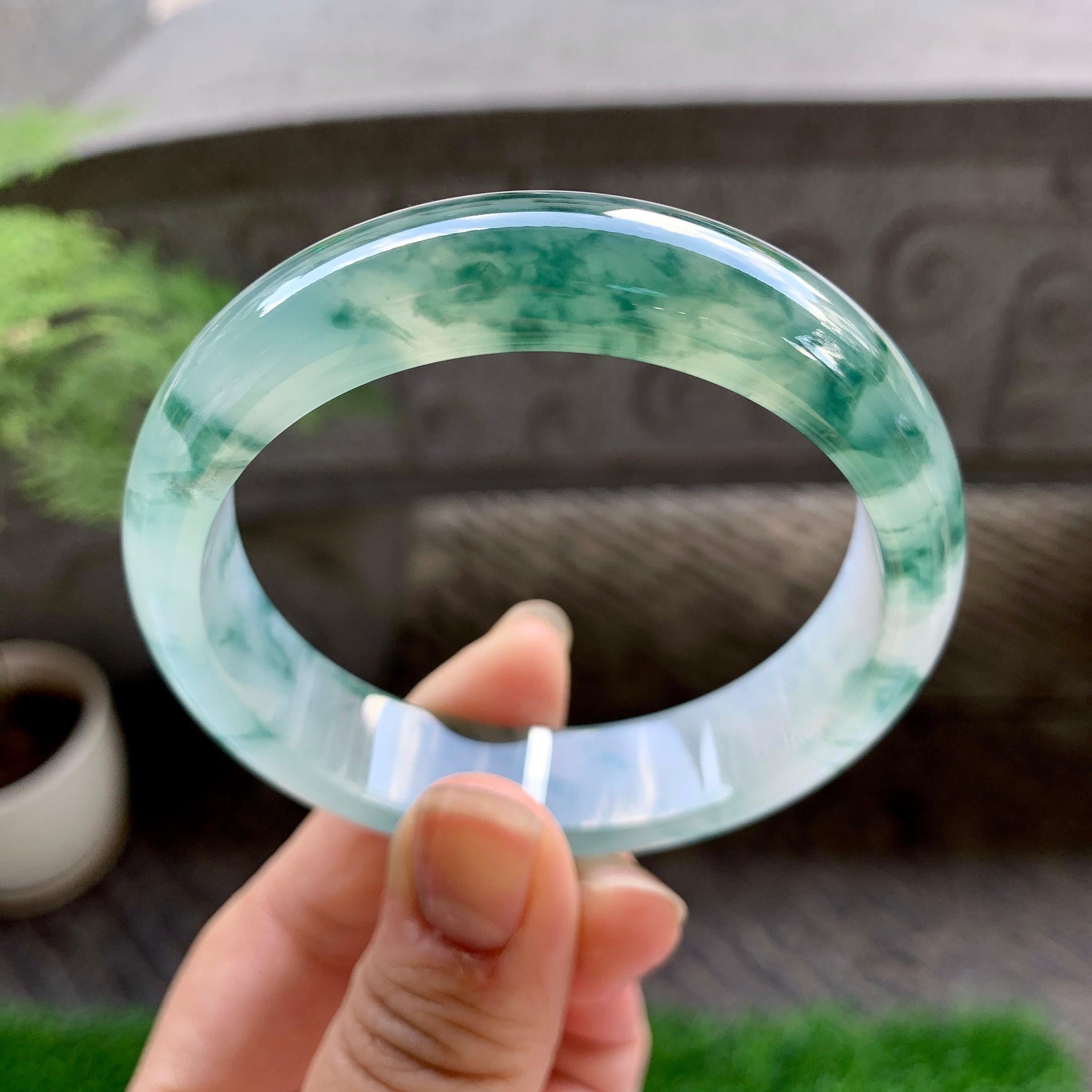 糯冰种飘花宽版轮胎手镯（56.8mm）（yc223276）