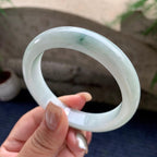 大圈口  细糯种飘绿花正圈平安镯  58圈口  天然缅甸A货翡翠（yc441190）