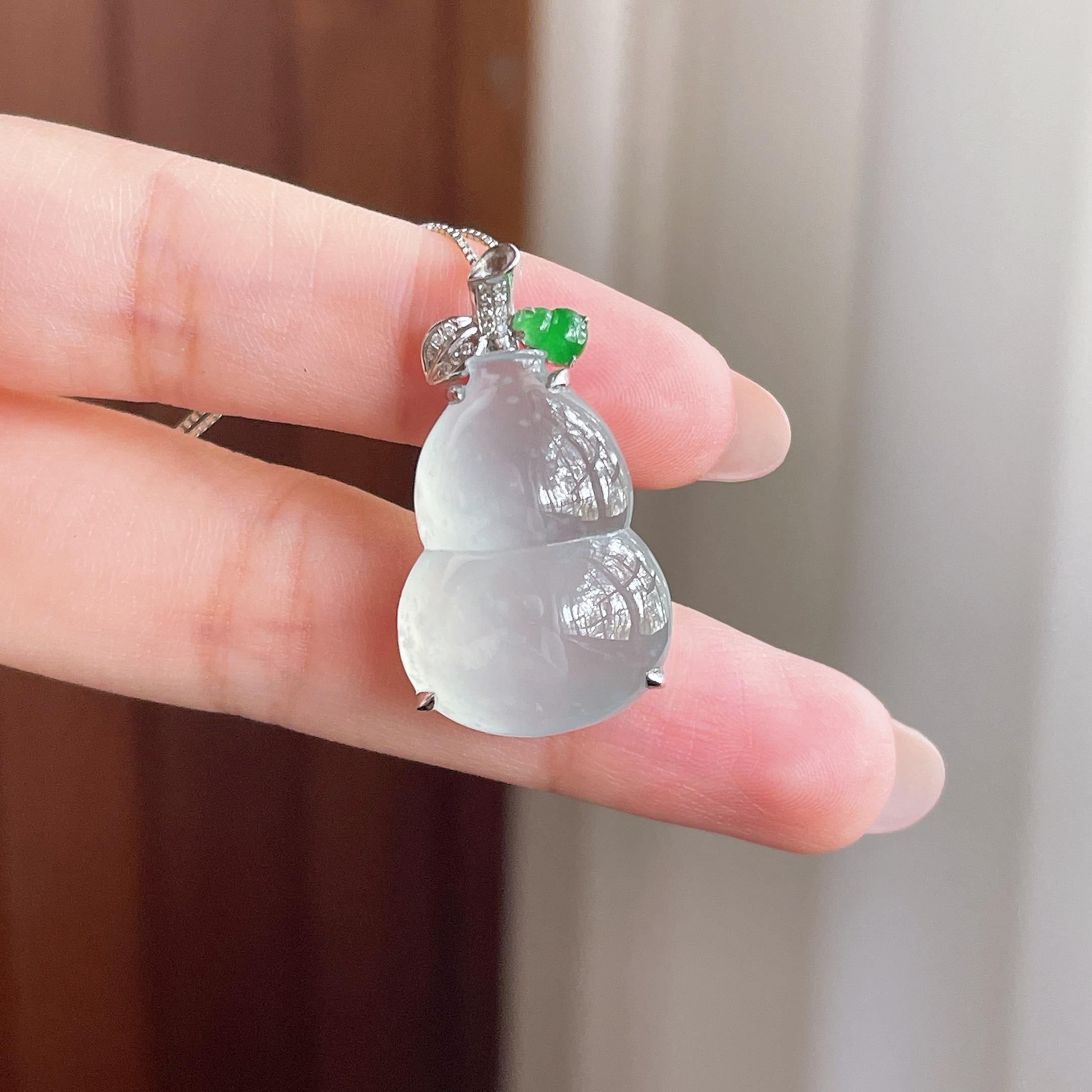 18K金镶冰种淡底色雪花棉葫芦挂件 天然缅甸A货翡翠（yc507491）