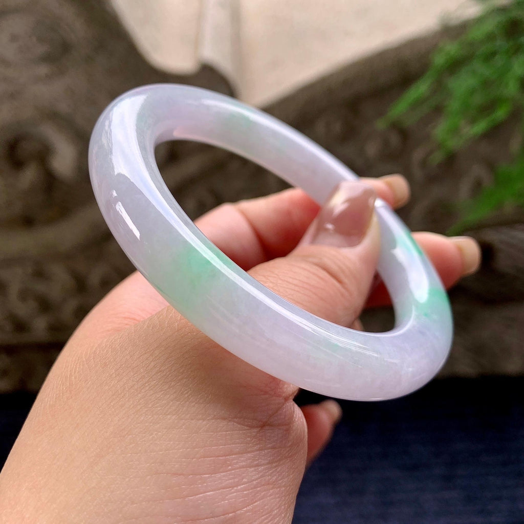 细糯种淡春彩圆条手镯 57圈口 天然缅甸A货翡翠（yc357755）