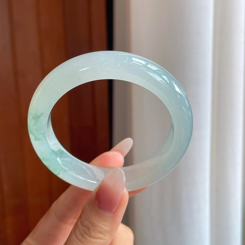 冰种飘花翡翠平安镯（55.2mm）（yc302423）