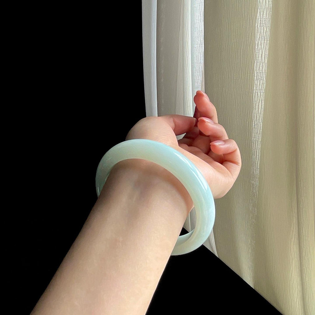 糯冰白月光翡翠平安镯（58mm)（yc342197）