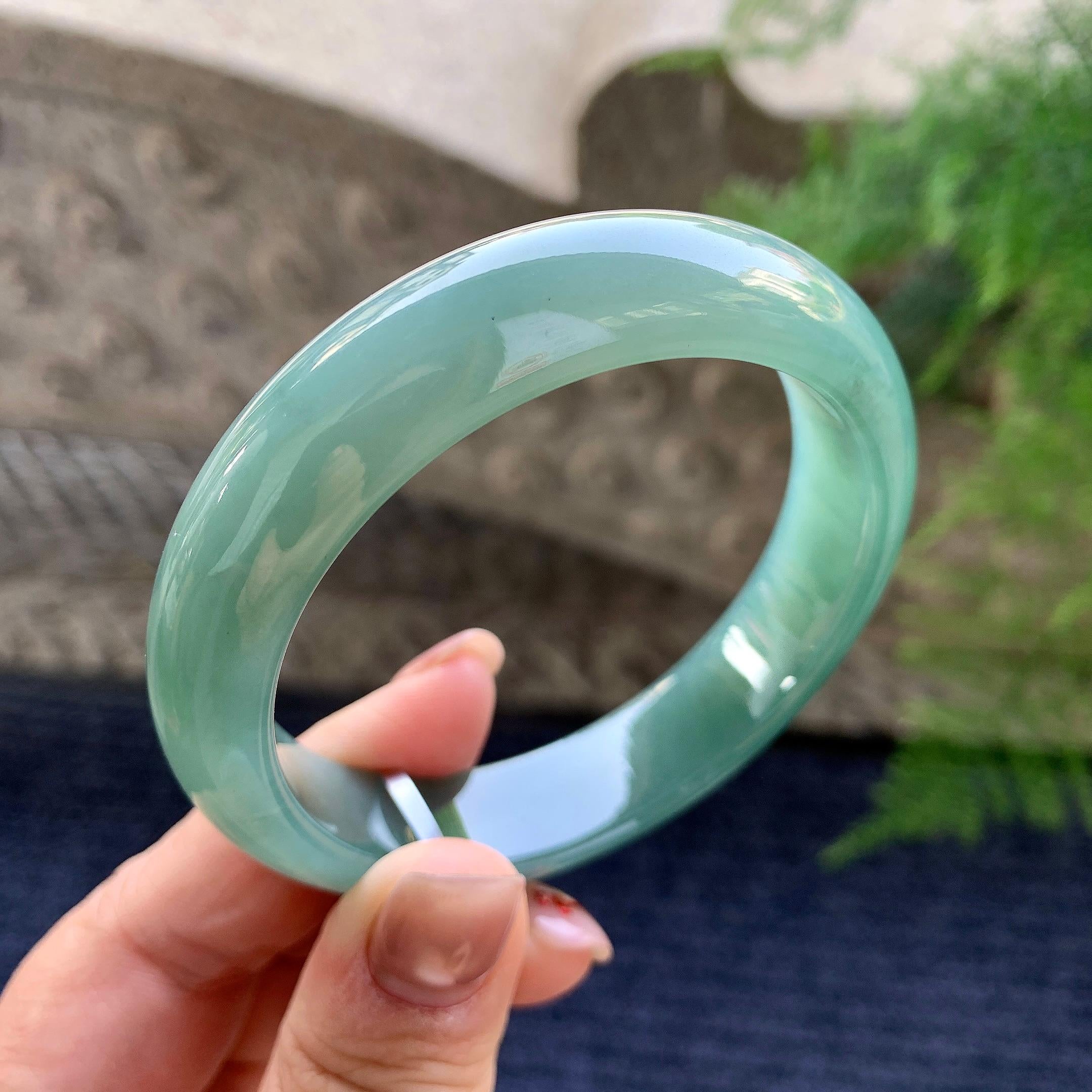 细糯种油青正圈平安镯 57圈口 天然缅甸A货翡翠（yc348293）