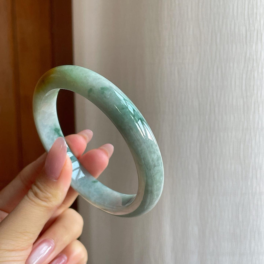细糯冰飘花翡翠特色平安镯（64mm）（yc286506）