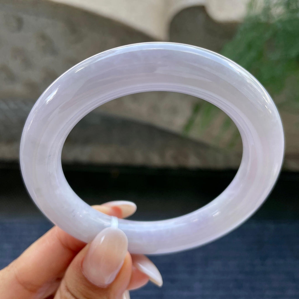 糯种淡紫罗兰圆条手镯     55.6圈      天然缅甸A货翡翠（yc408833）
