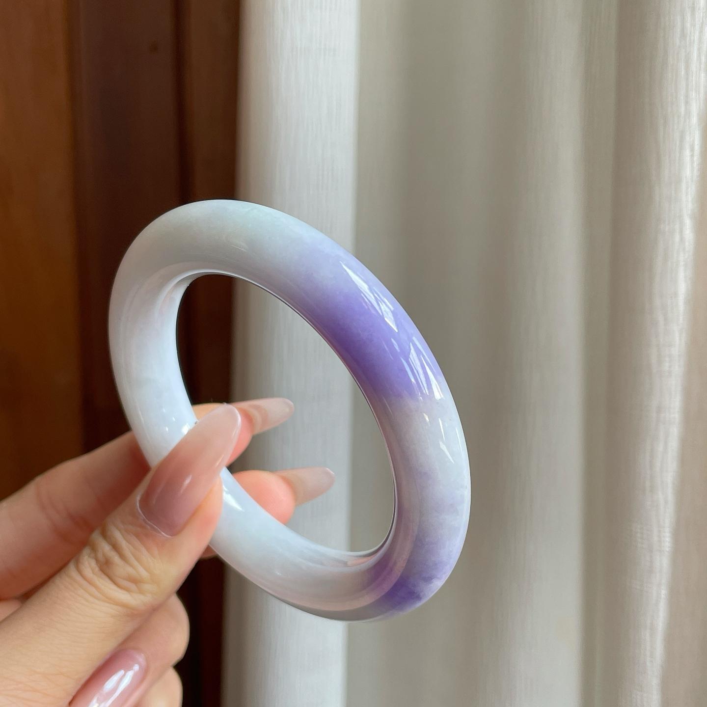 细糯冰飘紫罗兰翡翠圆条手镯（55mm）（yc282499）