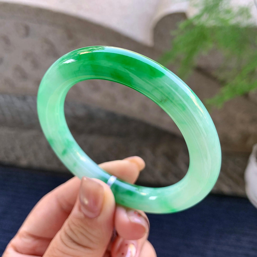 小圈口 细糯种翠绿圆条手镯 52.6圈口 天然缅甸A货翡翠（yc352085）