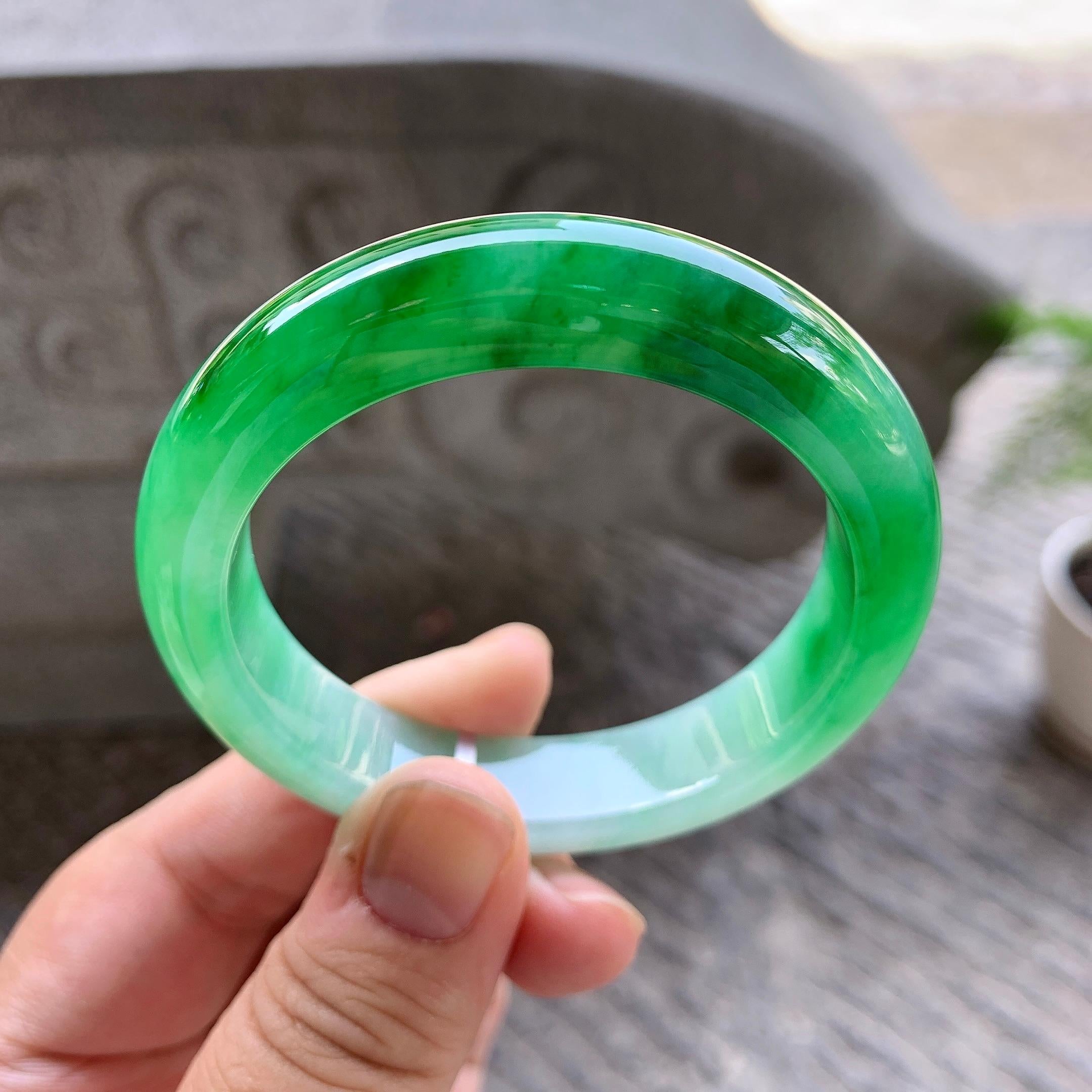 细糯种飘阳绿平安镯（51.7mm）（yc199591）