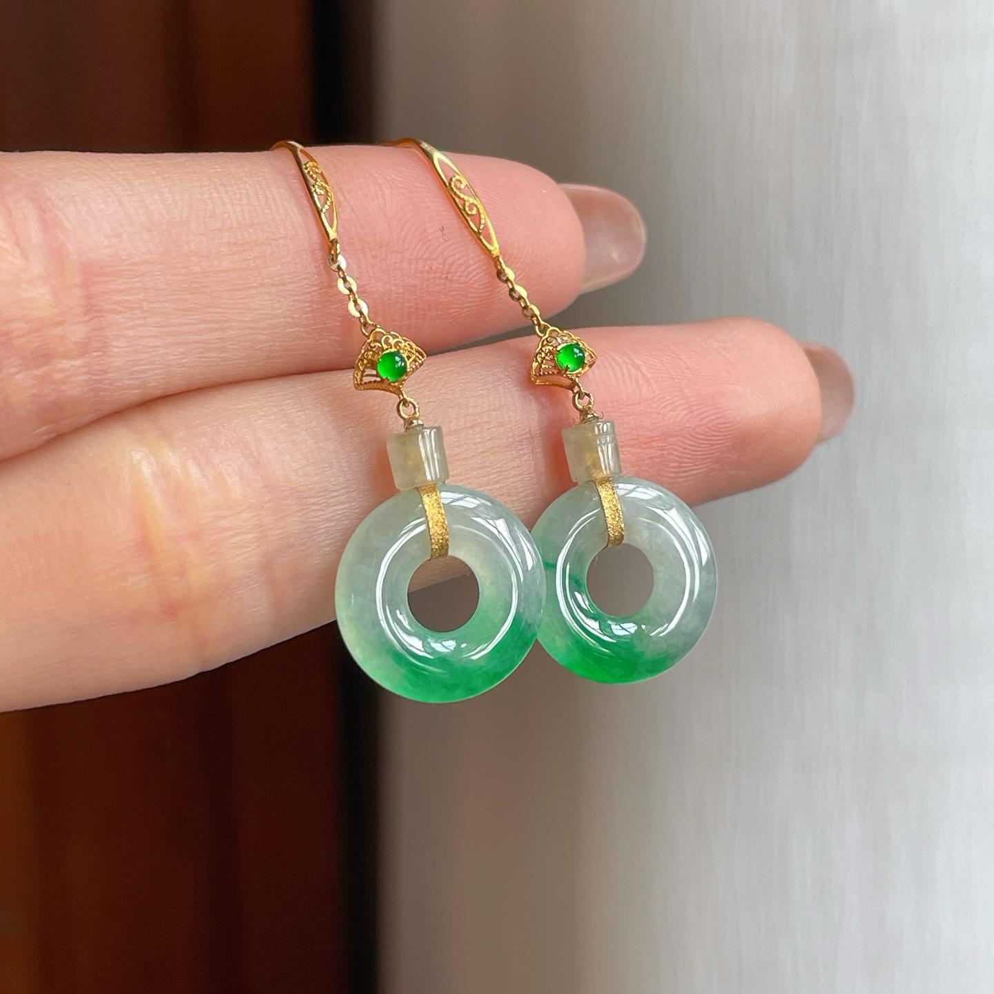 18k金镶冰种飘花翡翠耳饰（yc358344）