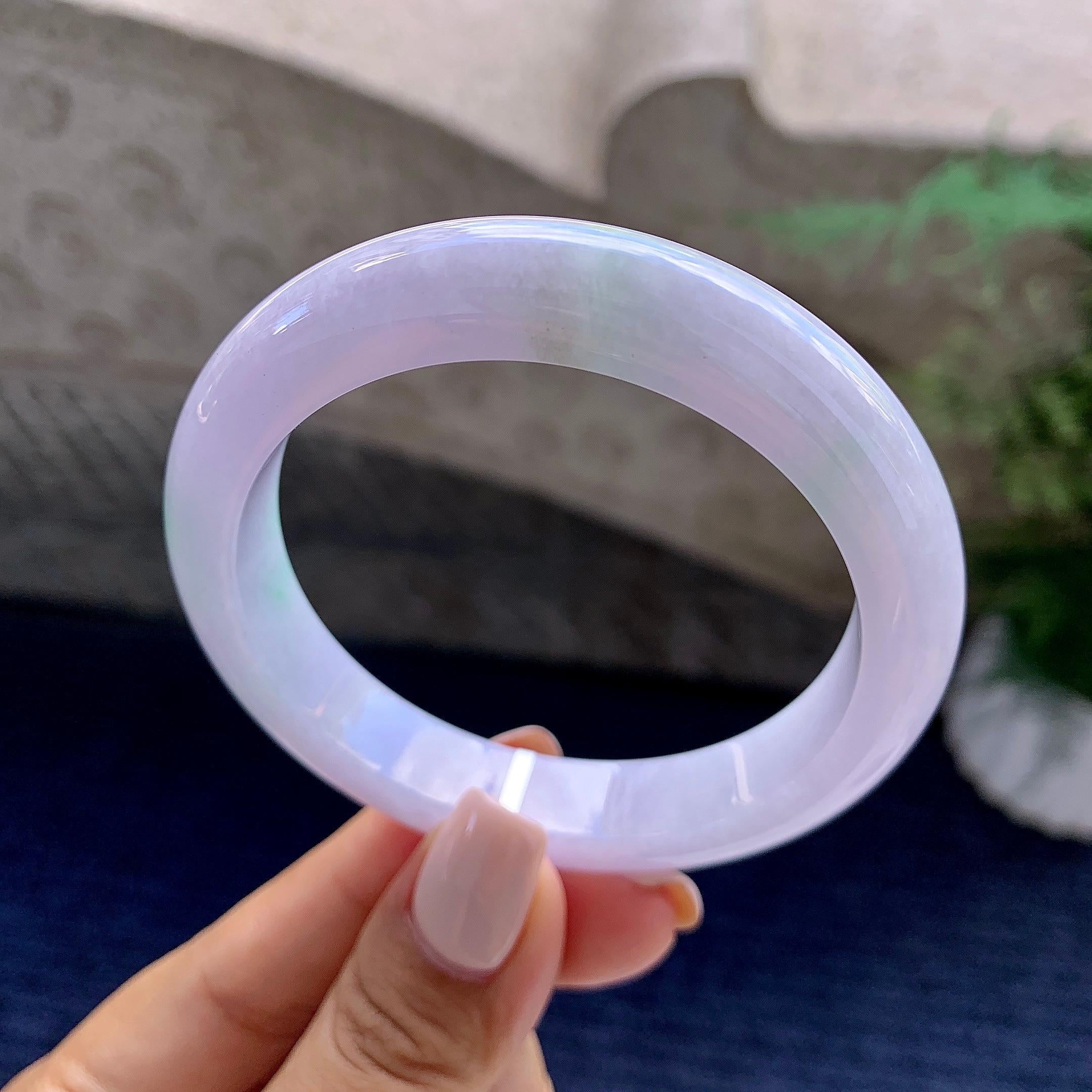 糯种紫罗兰飘绿平安镯（56.4mm）（yc223957）
