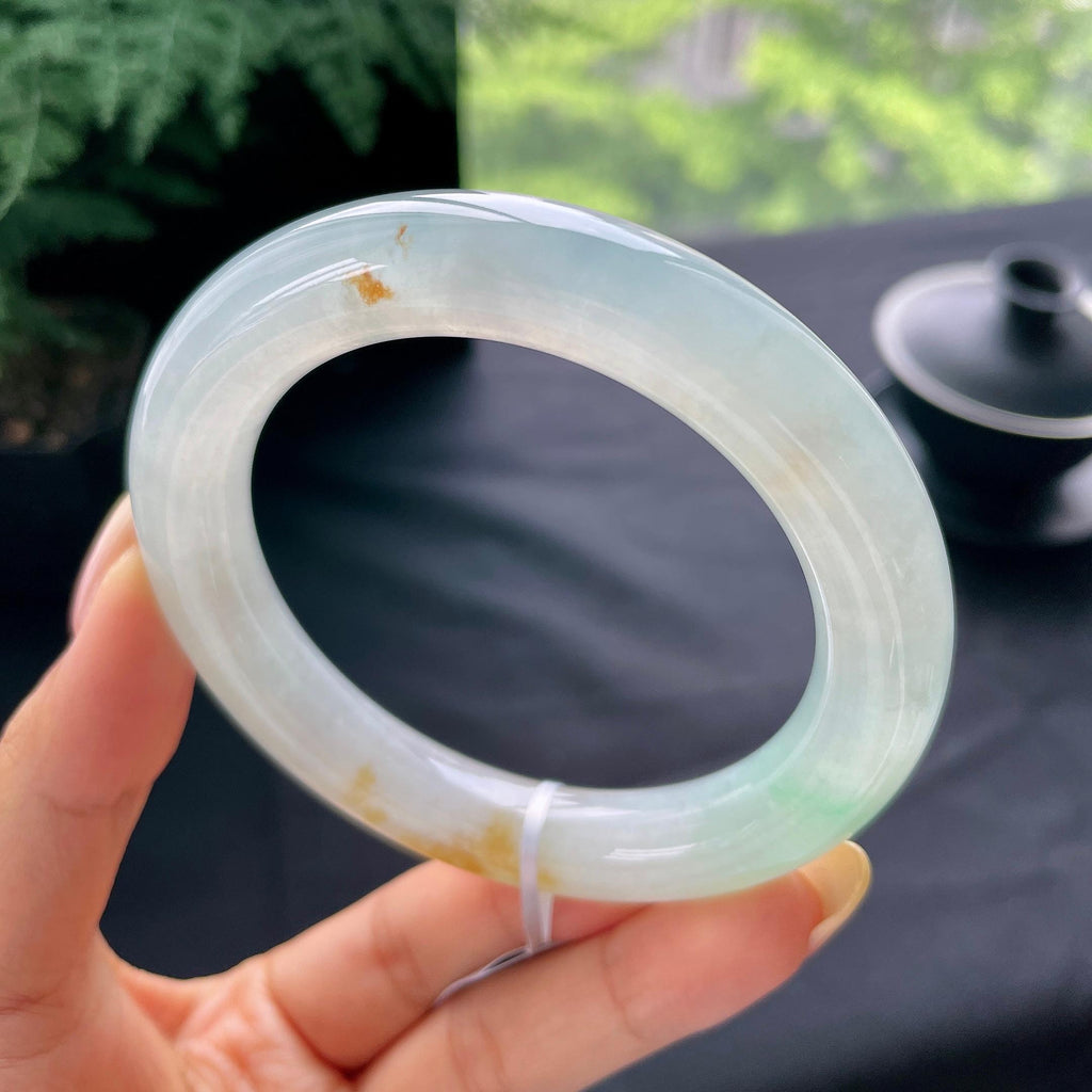 大圈口 糯冰种飘翠绿洒金圆条手镯61圈 天然缅甸A货翡翠（yc473124）