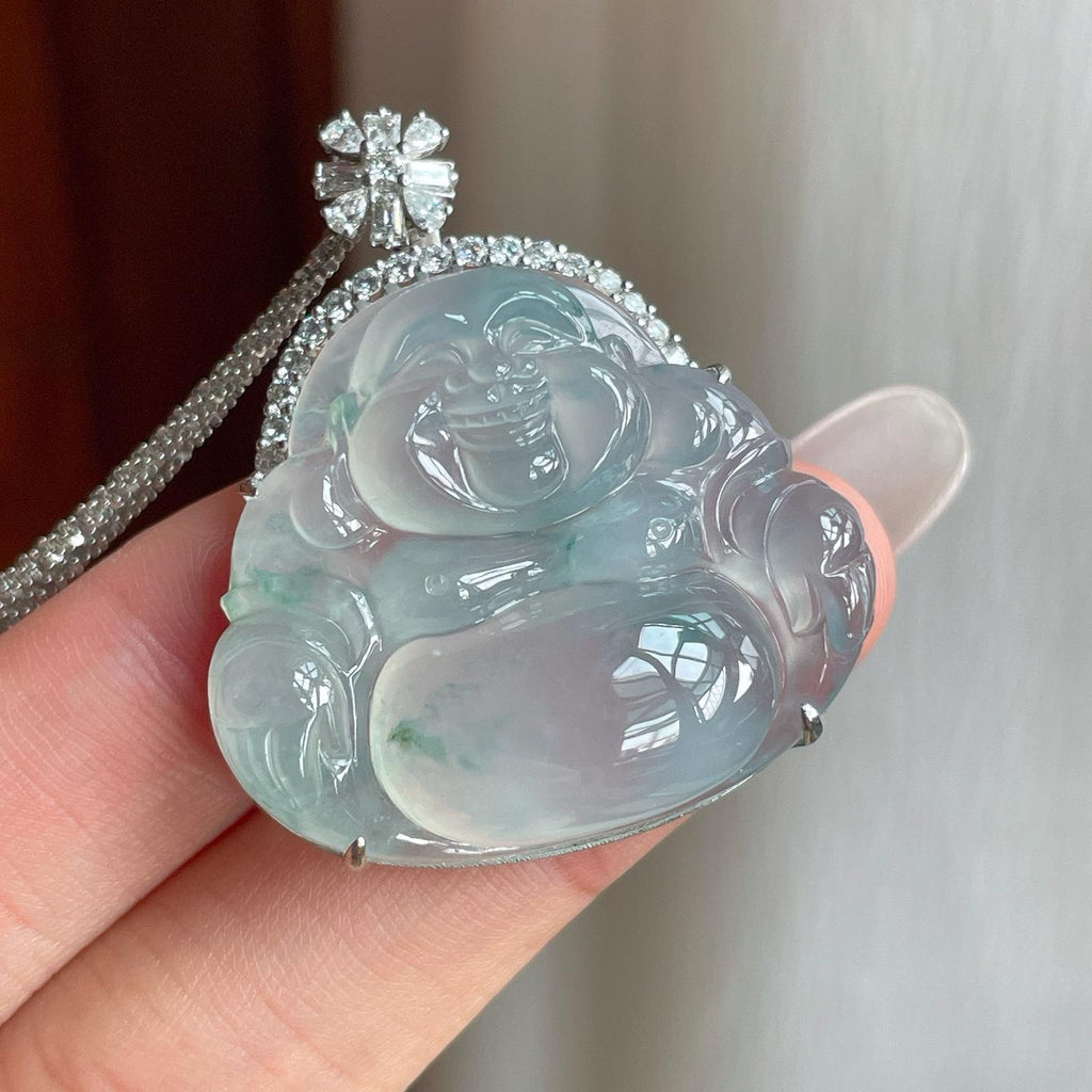 18k金钻镶冰种飘花翡翠佛公（yc263549）