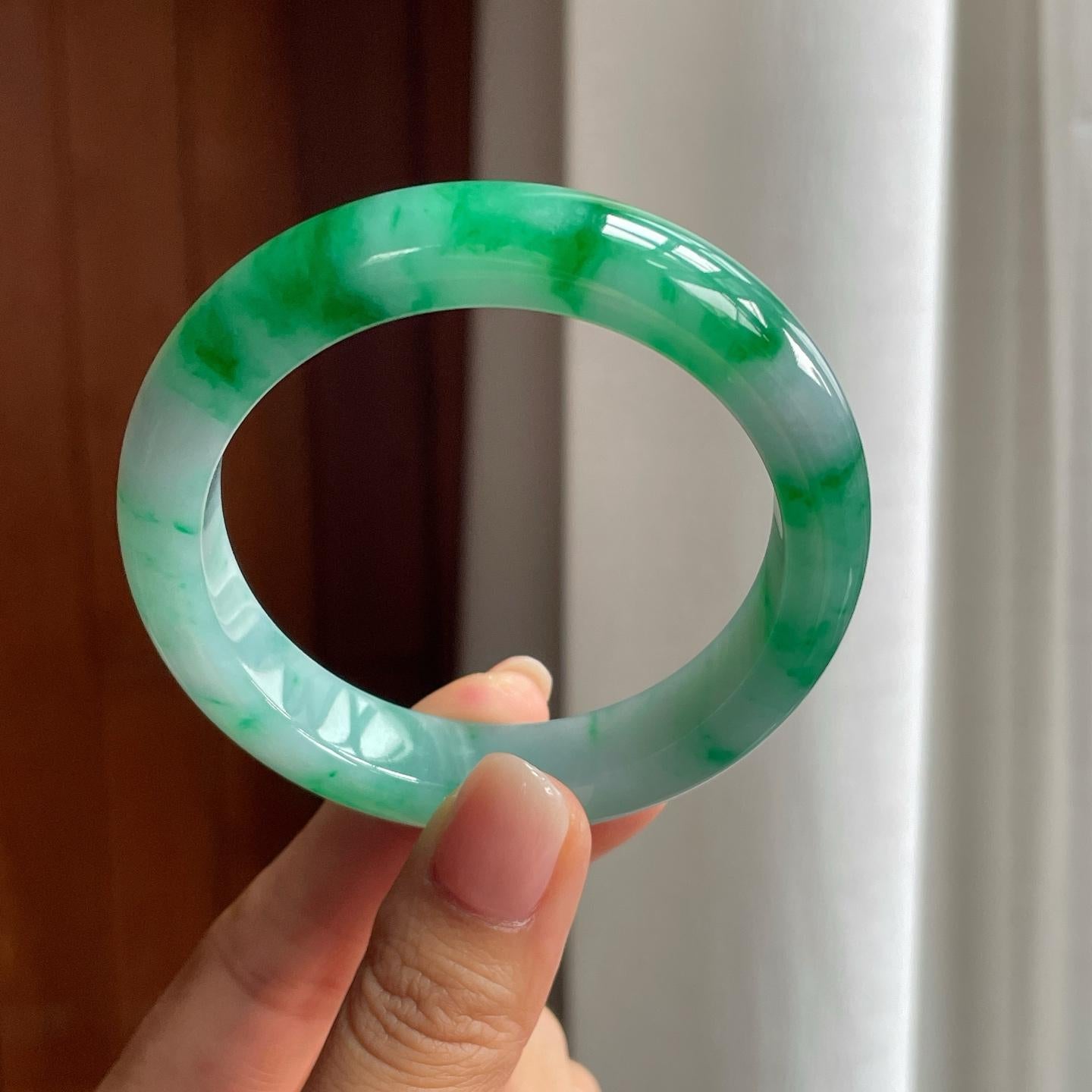 糯冰带色翡翠平安镯（56mm）（yc376717）