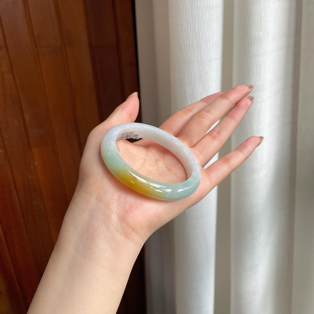 糯冰黄加绿翡翠平安镯（53.6mm)（yc365764）