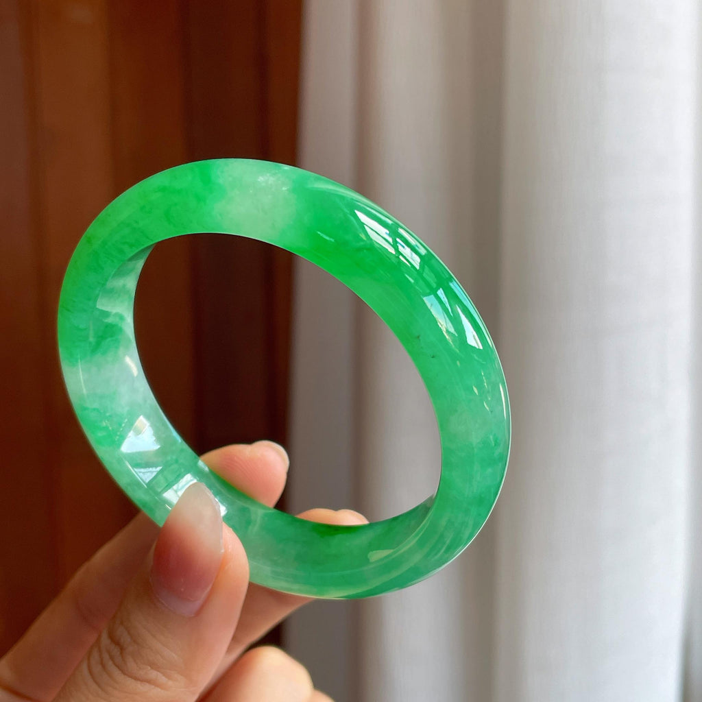 冰种阳绿翡翠平安镯（57mm)（yc319509）