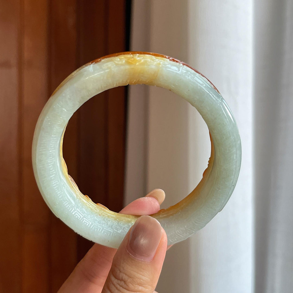 糯冰红翡特色雕花翡翠手镯（62mm）（yc424961）