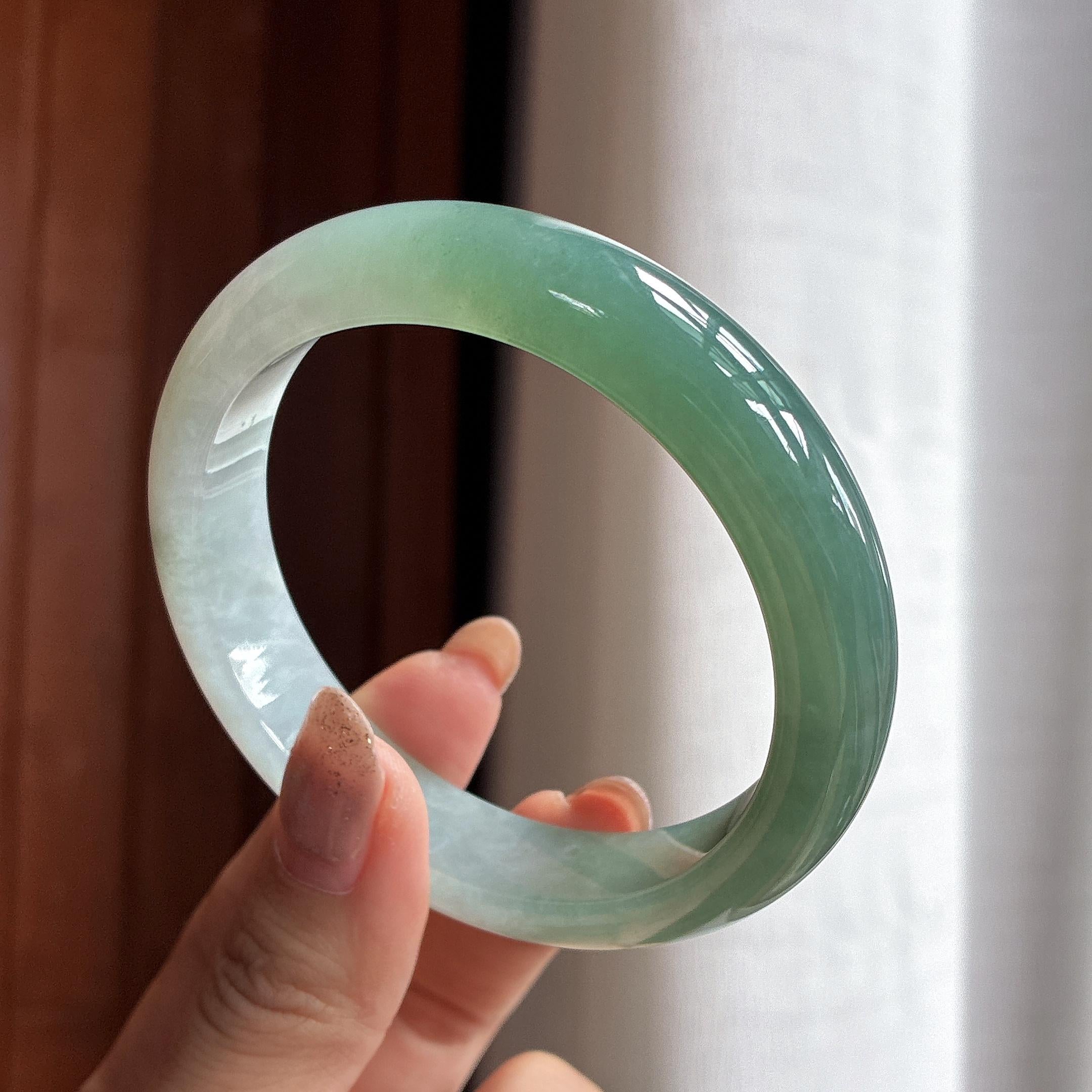 糯冰半山半水正圈平安镯 60圈 天然缅甸A货翡翠（yc455443）
