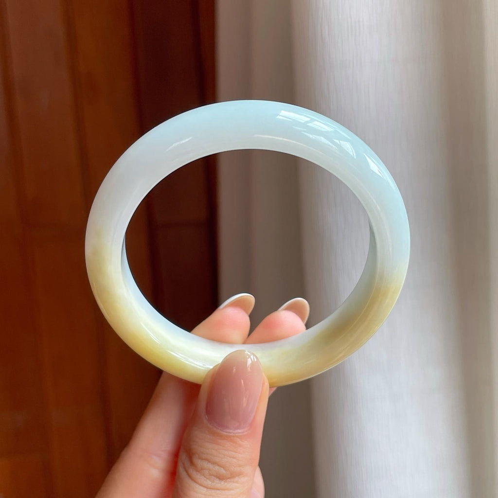 糯冰黄翡翡翠平安镯（55.2mm)（yc370426）