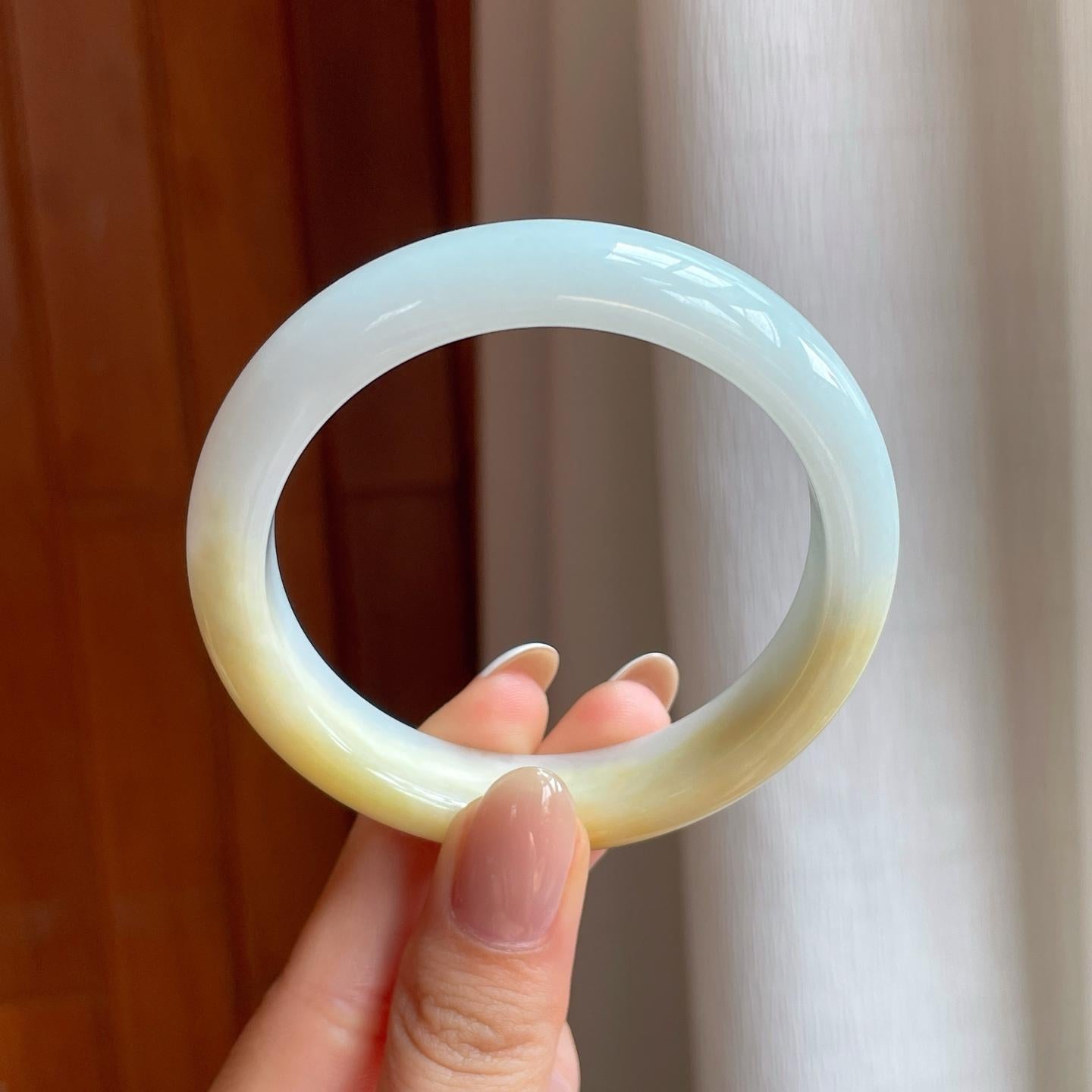 糯冰黄翡翡翠平安镯（55.2mm)（yc370426）