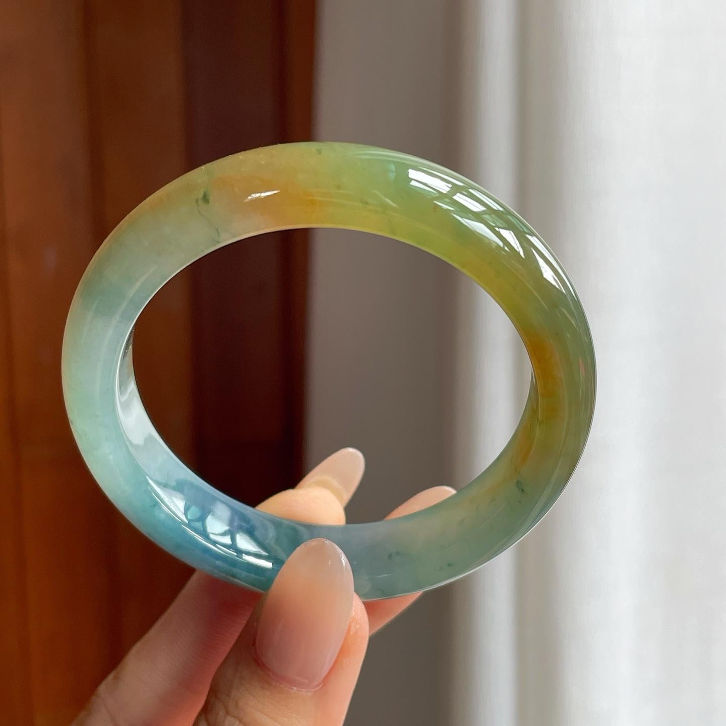 糯冰黄翡特色翡翠平安镯（54.7mm）（yc240480）