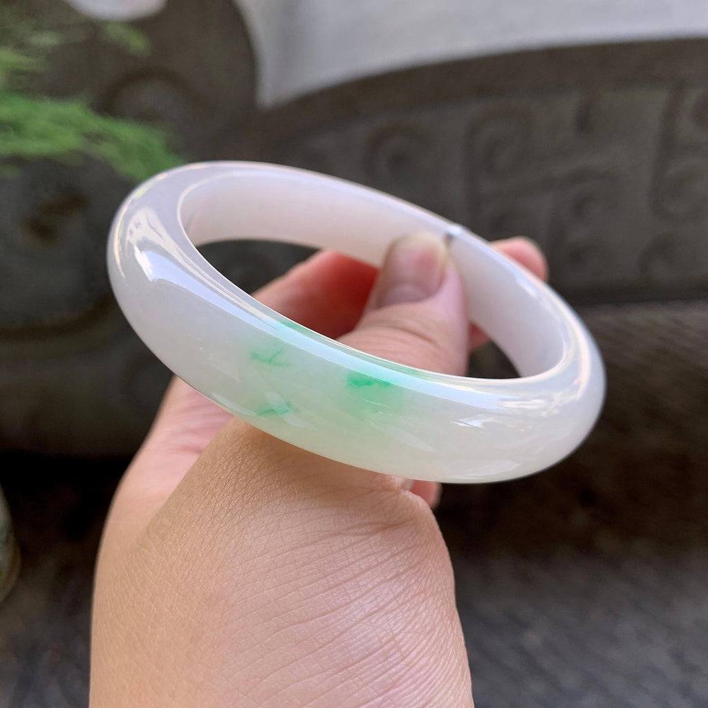 细糯种飘绿平安镯（56.8mm）（yc199584）