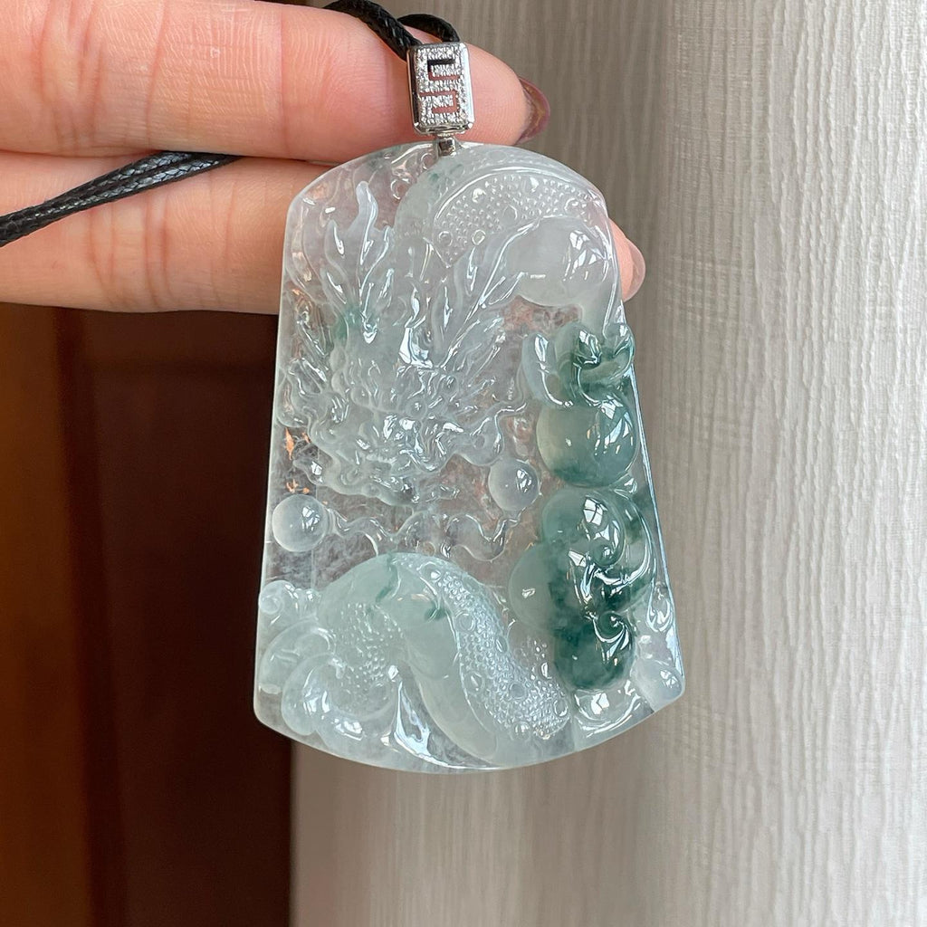 18k金钻镶冰种飘花翡翠龙牌（yc296402）