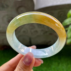 细糯种黄加绿飘蓝花正圈平安镯56圈   天然缅甸A货翡翠（yc321399）